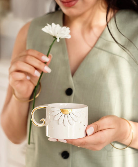 White Gerbera Keramiktasse