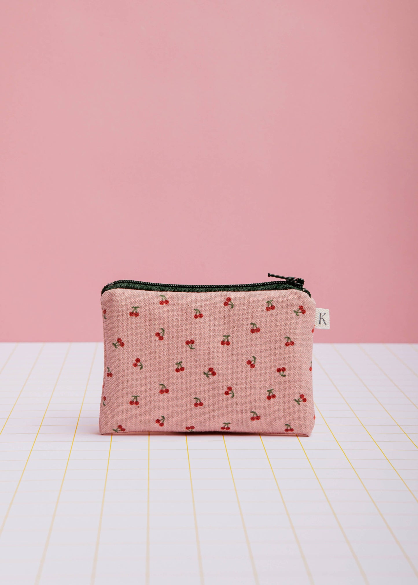 ECKE Kleine Geldbörse aus Baumwolle mit Kirschmuster, rosa