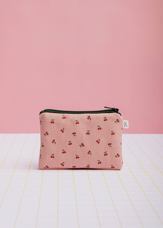 ECKE Kleine Geldbörse aus Baumwolle mit Kirschmuster, rosa
