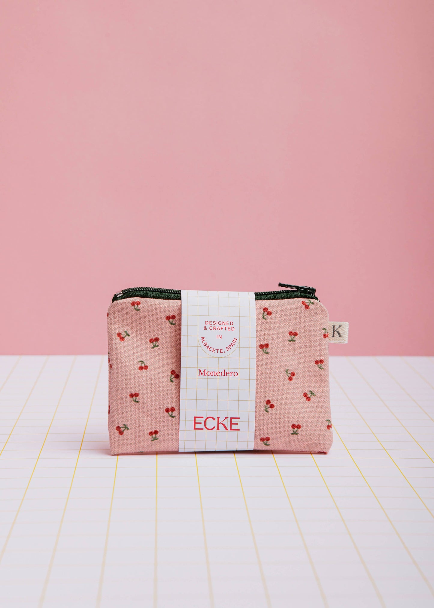 ECKE Kleine Geldbörse aus Baumwolle mit Kirschmuster, rosa
